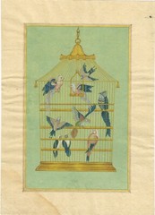 Miniature Painting Of Birds In The Cage Gouache Pigment Art 8×11.5 Inches Art