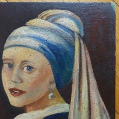 1952 Original Portrait Oil Painting Girl w/ A Pearl Earring After Vermeer 20×16