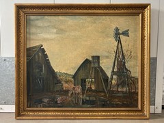 🔥 Antique 1940s American Regionalism WPA Oklahoma TULSA Landscape Oil Painting