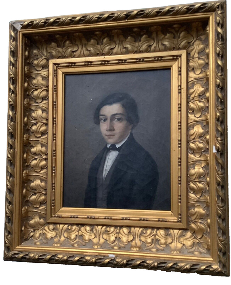 19th Century Eugene Nesle Signed Portrait French Romantic Antique Oil on Canvas