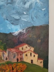 MIA (20th) „Mountain Village And Vines“ Oil On Canvas 38 X 46 Cm