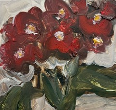 Red Geraniums Art Original Oil Painting Framed Geranium Flowers Plants Artwork
