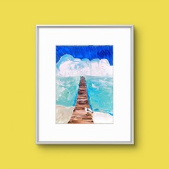 The Almost Empty Pier Colorful Original Modern Art Acrylic Canvas 11×14 Signed