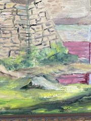 Vintage landscape oil painting signed P Bruce gristmill 11 x 13 Early 1900’s