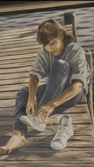 Vintage Oil Painting by Georgia Janisse “On the Dock” 20”x16” Framed Look