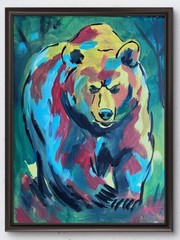 Fauvism Colorful Grizzly Bear Acrylic Expressionist Original Art 14×11 Canvas