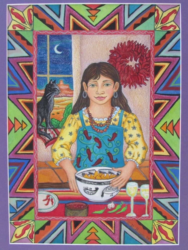 Original Diana Bryer Chimayo New Mexico Folk Art Pencil Drawing 1994