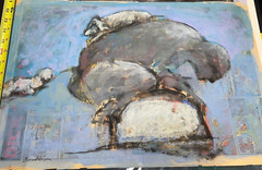 Broderson, “Figures,” Original Painting on Newspaper, circa 1970, 19 x 12 1/2”