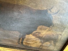 Stunning Antique 1800s Dark Sepia Realism Painting~Cows In Pasture~13.5×8.75