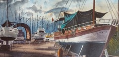 Original Painting in Watercolor “ Shipyard“ 16″x 12″