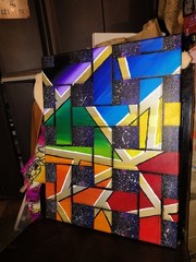 Hand Painted Acrylic Art Abstract Stained Glass/ Mosaic 14 X 18