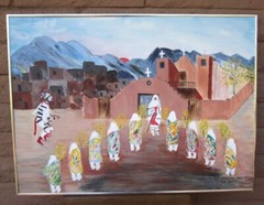 TAOS PUEBLO, NEW MEXICO, PAINTING by MYSTERY ARTIST: FIESTA DE SAN GERONIMO