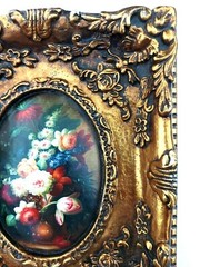 Floral Ornate Gold Frame Oval Wood Plaster Art of Flowers Wall Decor Print