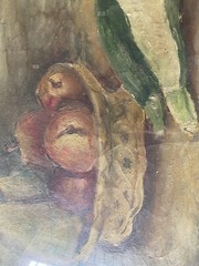 OIL ON CANVAS SIGNED E. GASPARI FRUIT BASKET APPLES PEARS ZUCCHINI STILL LIFE
