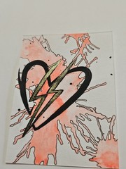 ACEO Original Mini Painting • Heart & Lightning Bolt • By Elaine M