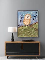 Colorful Owl Portrait Painting Original 8×10 Bright Urban Neo Expressionism