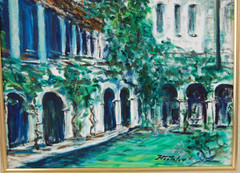 Original Hecto Vidal Oil Painting „Interior Colonial Patio“ Camaguey, Cuba 16×20