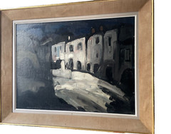 Mystery Expressionist Modernist Oil Painting 1950’s Signed – Night on the City