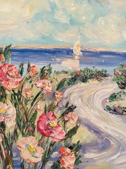 KADLIC Impressionist Flowers Seascape Original Oil Painting On Canvas 24×20