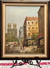 VTG Artist Signed Davis Original Oil On Board Paris Street Framed Painting 25×21