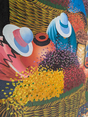 Peruvian Colorful Painting Women in Flower Field Picking Flowers 27X35 Signed