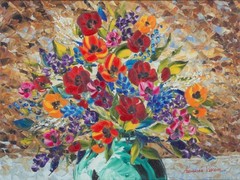 Floral Painting By Alexandre Renoir, Hand Signed And Embellished By The Artist