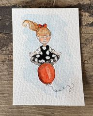 ACEO Girl on Balloon Origional by Edith Schmidt