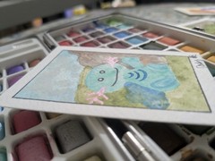 Wooper Original signed watercolor Pokemon illustration on paper miniature