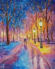 Original Snow Park Scene Winter Landscape Painting Oil Canvas Wall Art Decor