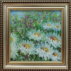 Flowers Chamomile Oil painting Signed original Mini art Floral 4×4 inches