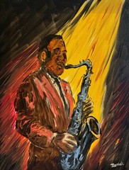 Original Jazz Saxophone Player Painting Expressionist Art 11×14 Acrylic Canvas