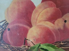 BEAUTIFUL~ Signed 1909 Peaches Fruit Still Life Oil Painting ON CANVAS