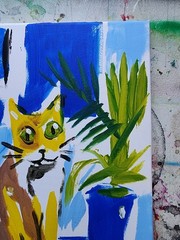 Original Art Cat 14×11 Abstract Expressionist Animals Painting Canvas By Aleph