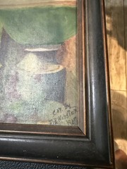 Vintage Framed Painting Girl at Fountain Signed Earl P. Webster Rustic Art Print