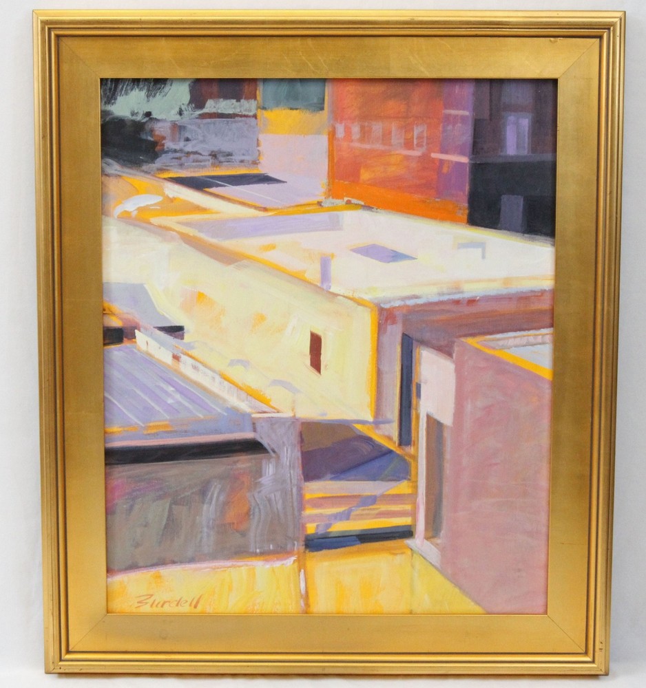 Burdell Moody Jarvis 20×24 Oil Painting Bisbee Arizona Abstract Cityscape