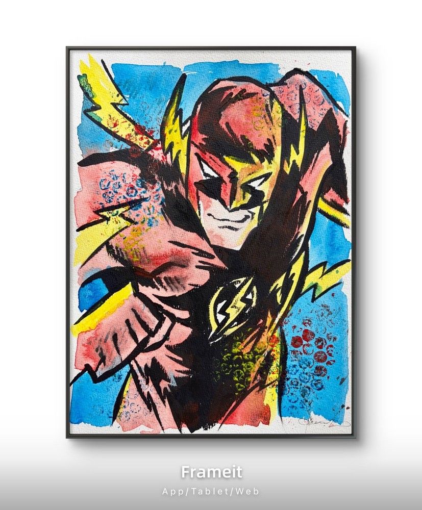 Original Flash Painting By Alannah Dyer- Acrylic 9×12 in. Comic Book Fan Art