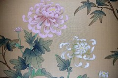 Vintage Oriental Painting, Butterflies and Peonies, Asian Watercolor on Silk Art