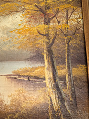 Signed Phillip Cantrell Vintage Oil Painting Framed Lake Autumn Scene
