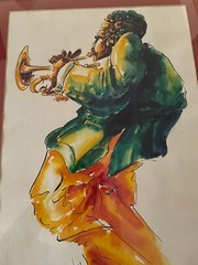 MICHAEL SMIROLDO Signed/Original WATERCOLOR Painting „Woman Jazz/Trumpet Player“