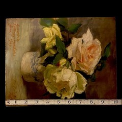 1909 French Floral Oil Painting On Wood Artist Unknown. Associated French School