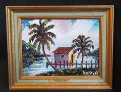 NORMAN WRIGHT FL. HIGHWAYMEN STYLE PAINTING SIGNED OIL ON MASONITE FRAMED COA