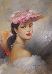 EUGENE VIDAL FRENCH 1850-1908 OIL PAINTING „LADY WITH VEIL“ 27″ X 19″ INCHES