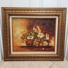 Vintage Artist Signed Floral Still Life Oil Painting on Canvas – Constance Heady
