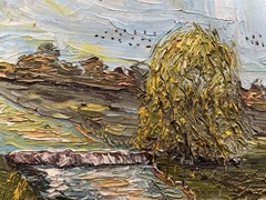 Vintage Oil Painting on Board Landscape Impasto Texture Heavy Palette Knife Art