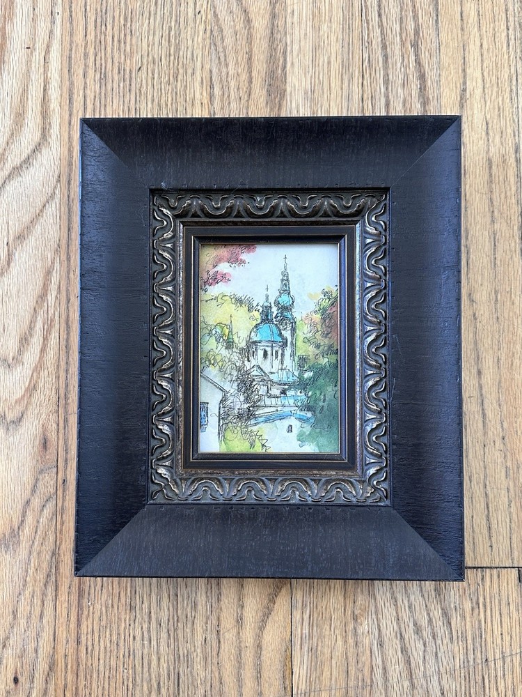 Artist Leon Einberger Salzburg Austria Framed Church Cathedral Picture Drawing