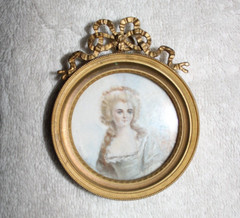 Portrait Miniature French Watercolor Queen Countess Princess Dore Frame
