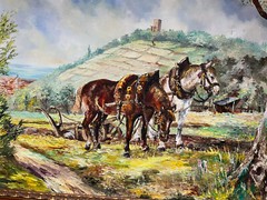 ::ÖLGEMÄLDE ACKERLANDSCHAFT MIT PFERDEN AM PFLUG HÜGELLANDSCHAFT LANDHAUSSTIL