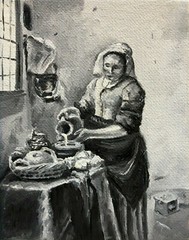 Vermeer Reproduction Original Oil Art Painting Canvas Women Signed Artist 4″x5″