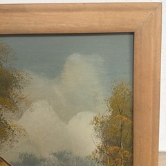 Vintage OOAK Artist Signed Framed Barn Landscape Nature Lake Cabin Calm Painting
