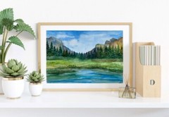 Original watercolor Art Yosemite National Park painting Mountain Landscape Art